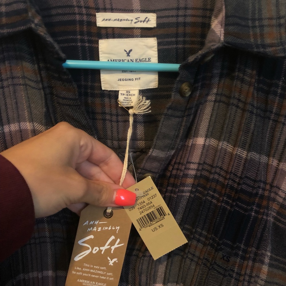 American Eagle purple plaid flannel